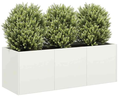 Myheimly Pflanzkübel, Pflanzschale, Garten-Garten-Pflanzkübel, Outdoor-Pflanzgefäß, Hochbeet, Pflanzgefäß Weiß 120x40x40 cm Kaltgewalzter Stahl