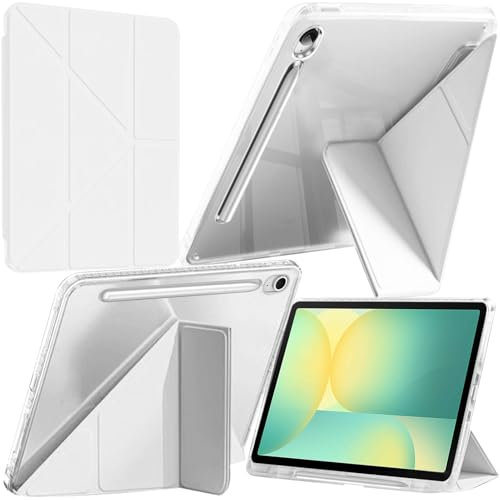 A-BEAUTY Custodia Compatibile con Samsung Galaxy Tab S10 Lite / S10 FE 2025 / S9 FE 10.9 / S9 11-Pollici 2023 Pollici, Cover Trasparente Antiurto, Supporto 6 in 1 Forma di Y, Bianco