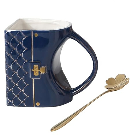 Bibykivn Handtassenförmige Kaffeetasse (400ml) -Süße Keramik-Teetasse mit Löffel, Porzellan-Trinkbecher, Originelles Geschenk für Frauen, Zuhause & Büro (Blau)