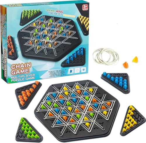 Sctnny Ketten Dreieck Schachspiel, Triggle Gummibänder Spiel, Spiel Mit GummibäNdern Dreieck, Interaktives Familienbrettspiel, Triggle-Gummibandspiel für Kinder und Erwachsene, 2 bis 4 Spieler