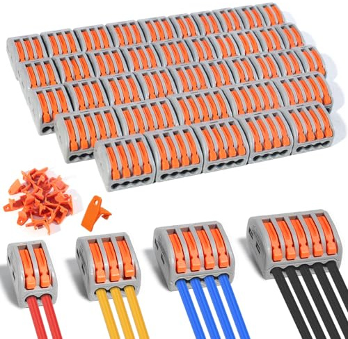 Connettori Elettrici con Polo,60 Pezzi Morsettiere Elettriche,28-12 AWG,40 Terminali Collegamento Rapido,Domino Elettrici Rapidi,20 Accessori,PA/PC Ritardante Fiamma,Compact Connettore
