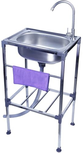Freistehend Edelstahl Spültisch Aussenbereich Edelstahlspüle Küchenspüle mit Wasserhahn und Halterung Ausgussbecken Gewerbliche für Waschküche/Garage/Hinterhof,Leicht zu reinigen