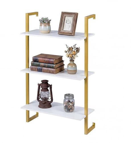 COSTWAY 3 stufiges Wandregal, Küchenregal mit Metallrahmen Lagerregal, schwebendes Bücherregal, Holzregal Schweberegal Hängeregal für Wohnzimmer, Büro & Küche, 53 x 23 x 90 cm (Weiß)