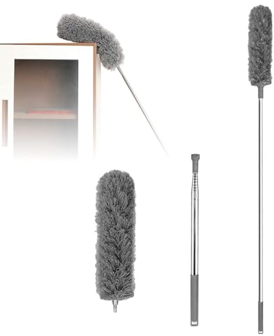 Wintem - Staubwedel mit Teleskopstange 2,8 m aus waschbarem Stahl, neigbarer Kopf zur Reinigung von Decken und hohen Schränken, effektiver Staubfang ohne Treppen
