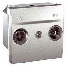 prise télévision + radio fm - passage - 2 modules - alu - schneider unica