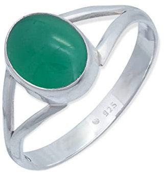 mantraroma Silberring Damen 925 Sterling Silber – ovaler grüner Onyx Ring 7 x 9 mm, schlichter Edelstein Ring modern elegant, Geschenk für Frauen