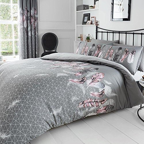 GC GAVENO CAVAILIA Feather Bedding Set, Printed Duvet Cover King Size, Comfy Breathable Quilt Cover, Grey