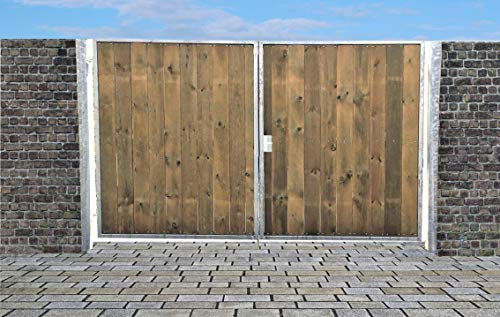 Einfahrtstor Ss Tor Holztor Gartentor Hoftor Verzinkt mit Pfosten & Holzfüllung Senkrecht 2-flügelig 300cm x 180cm