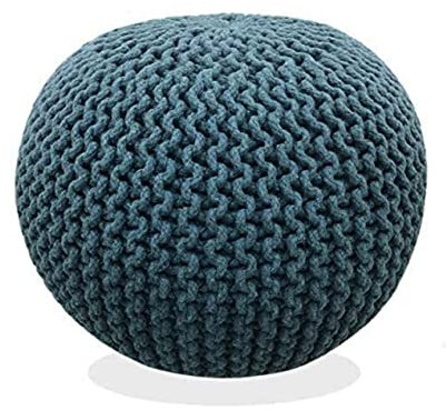 Fernish Décor Handgestrickter Ottoman Pouf mit Fußstütze aus Baumwolle, 50,8 x 50,8 x 35,6 cm, für Wohnzimmer-Akzentsitz (Blaugrün)