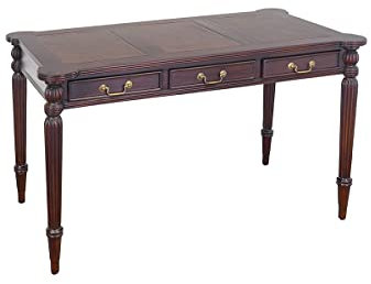 Antike Fundgrube Schreibtisch antiker Stil aus Massivholz mit braunem Leder | Tisch Büroschreibtisch | B: 130 cm (5189)