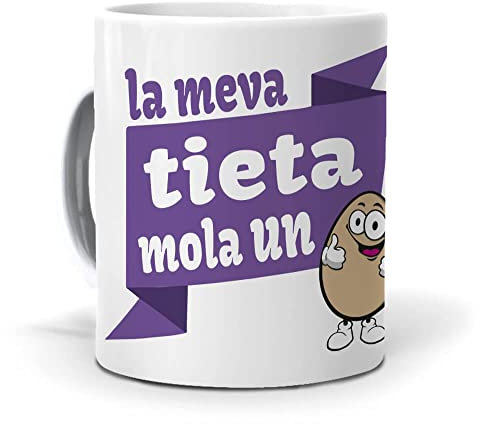 mundohuevo Taza Personalizada Regalo Tia (en catalán) La meva tieta Mola un ou. Cerámica AAA - 350 ml.