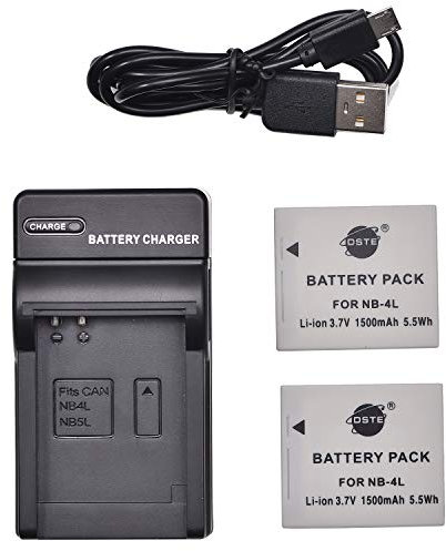 DSTE NB-4L Li-ion Battery (2-Pack) and Micro USB Charger Suit Compatible with Canon PowerShot SD1100 IS SD1400 TX1 ELPH 100 HS 330 VIXIA mini IXUS 90 i5 i7 izoom S5 WA60 TX1 DS4 110 100 IS Camera