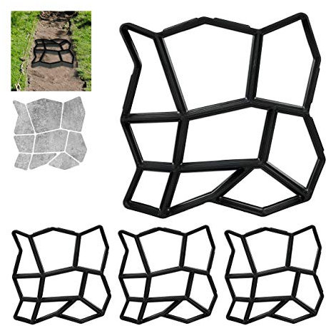 Relaxdays Lot de 4 moules à béton, Forme irrégulière, béton coulé, Cadre 9, Pierre de Trottoir, Patio, 3,5 x 35 x 35 cm, Noir