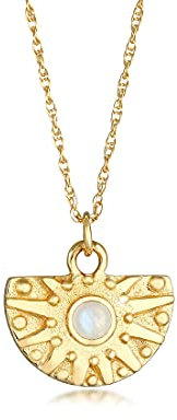 Elli PREMIUM Halskette Silber 925 Vergoldet 24K Vintage Sonne Ornament Anhänger Kette Damen Mondstein Schmuck Geschenke für Frauen Mädchen Mama Freundin, Silberkette Länge 45 cm