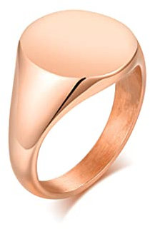 HIJONES Womens Stainless Steel Polished Round Signet Ring Classic Simple Stacking Plain Band Rose Gold Size P 1/2