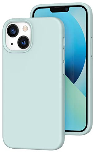 K TOMOTO Schutzhülle für iPhone 13 Mini, Flüssigsilikon-Gel-Gummi-Hülle mit Mikrofaser-Futter, vollständiger Fallschutz, Handyhülle für iPhone 13 5,4 Zoll (2021), Türkis