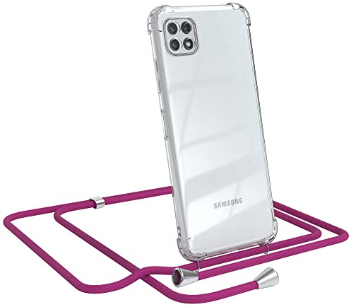 EAZY CASE Handykette kompatibel mit Galaxy A22 5G Handyhülle mit Umhängeband, Handykordel mit Schutzhülle, Silikonhülle, Hülle mit Band, Stylische Kette für Smartphones, Pink