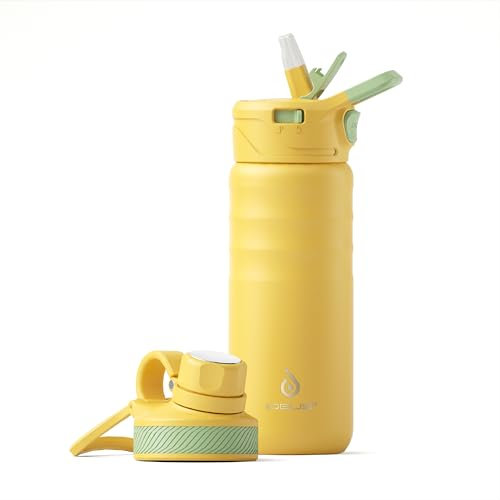 IDEUS Vacuum Insulated Water Bottle 500ml/16oz, Leak-Proof Stainless Steel Water Bottle, Double Wall Flask, Metal Sports Canteen with 2 Lids