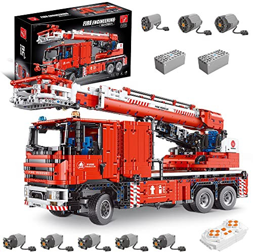 FigureArt Technik LKW Feuerwehrauto Bausatz, 4629 Teile Klemmbausteine Technik Fernbedienung Wasserspray Modell für Erwachsene, mit 8 Motoren und Fernbedienung TGL T4008(Originalverpackung)