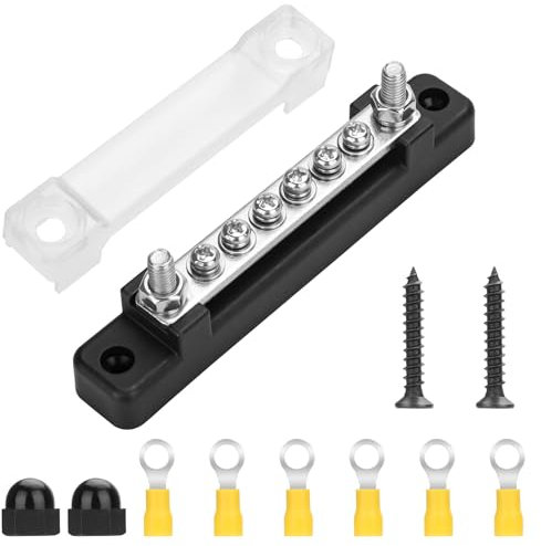 Linkstyle Sammelschienen-Schraubklemme 150A mit 2 M6 Bolzen 6 M4 Schraubenklemmen, 12 V - 48 V DC Metallklemmen-Erdungsstreifen, Sammelschienenblock, für Auto, Wohnmobil, Yacht, Schiff