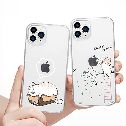 Yoedge 2 Stück Durchsichtig Hülle für iPhone 11 Pro 5,8, Transparent Handyhülle mit Aesthetic Motiv Mode Chic Muster, Ultra Dünn Weich Klar Silikon TPU Stoßfeste Bumper Schutzhülle für Mädchen, Katze
