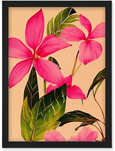 Wee Blue Coo Exotic Pink Plumeria Flower Plant Blooms Watercolour Pencil Illustration Artwork Framed Wall Art Print A4