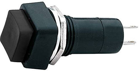 Interrupteur à bouton unipolaire avec bouton noir, trou de montage diamètre 12 mm - 250 V 1 A