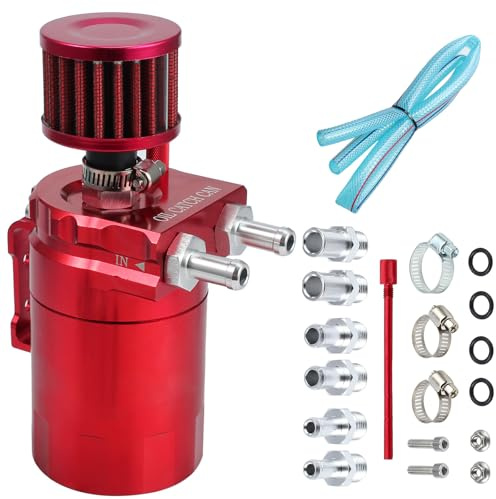 300ML Oil Catch Tank Aluminium with Filter Hose Kit (Red) | Breather Tank Reservoir; For Turbocharged Engines; Universal Alloy Construction