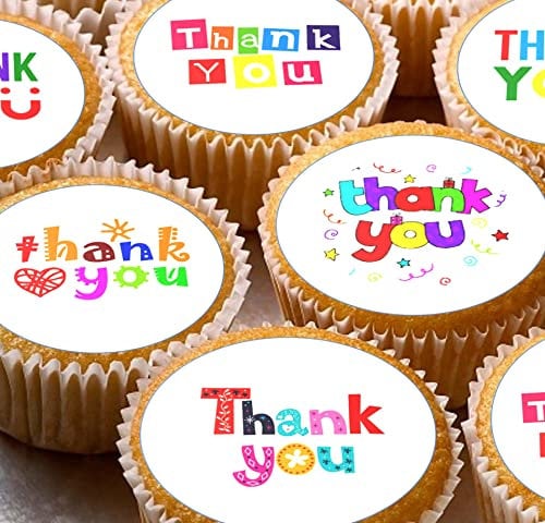 24 Thank you pre-cut edible cupcake wafer toppers
