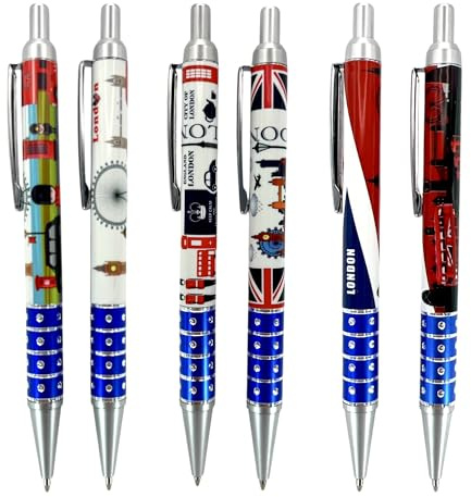 Souvenirs Lot de 6 stylos à motif monuments londoniens – Excellent stylo britannique Union Jack Stylo cadeau à collectionner