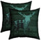 Rustikale Hirsch Kissenbezüge 45x45cm 2er Set Kissenbezüge Weich Kinder Bauernhaus Hirsch Jagd Dekorative Sofakissen Couchkissen Geweih Kissenbezug Kissenhülle Western Bauernhaus Grün Dekokissens