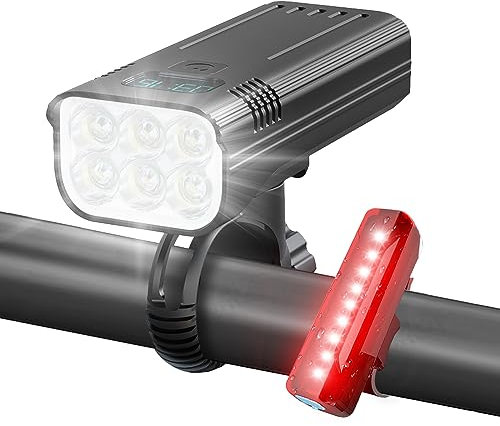 Victoper Luz Bicicleta,Luces Bicicleta Delantera y Trasera,Actualización 6000 Lúmenes 6 LED Luz Bicicleta Delantera 5 Modos LED IPX5 Impermeable Recargable Adecuado para Mayoría de Las Bicicletas
