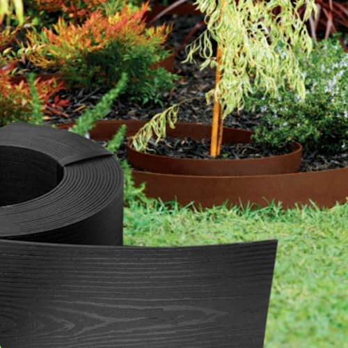 GARDENIX WoodBorder - Bordo flessibile effetto legno, in plastica, lunghezza 10 m, altezza 8 cm, colore nero