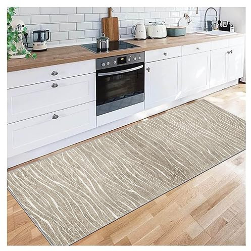 Siunwdiy Beige Tapis Cuisine Devant Evier 50X180CM Tapis De Couloir Lavable Antiderapant Long Absorbant Moderne Motifs Géométriques Tapis De Salon Chambre Géométrie