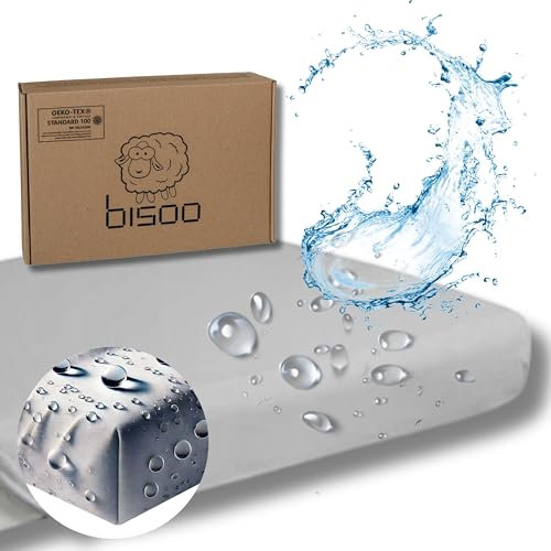 Bisoo Sábanas Mágicas Maxicuna 140x70. Bajera de algodón Jersey Totalmente Impermeable, Transpirable. Ahórrate Comprar Protector Cuna 70x140 aparte. Bordes generosos, Ajuste fácil. Gris 140 x 70