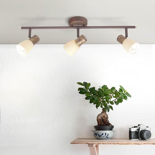 Lightbox Spotrohr im Lauhaus Stil - 15 x 46 x 17 cm - Deckenstrahler mit champagnerfarbenen Glas Schirmen & schwenkbaren Köpfen - 3 x E14, max. 40 W - aus Metall/Glas - in Altkupferfarben
