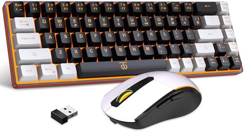 Snpurdiri 60% Prozent Tastatur Maus Set Kabellos, 68 Tastatur Wireless Gaming Combo, Enthalten 2.4G Small Mini 60% Ergonomisches Design Tastatur Vertical Feel Maus (Schwarzweiß)