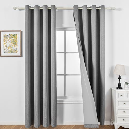 MYSKY HOME Vorhänge Blickdicht Thermovorhang Gardinen Schlafzimmer Hitzeschutz Gardine mit Ösen für Wohnzimmer Verdunklungsvorhänge,2er Set H 245 x B 140 cm,Dunkelgrau.