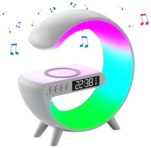 Nachttischlampe mit Ladefunktion Touch Led Lampe mit Bluetooth-Lautsprecher,G-förmige Led Tischlampe Kabellos Bluetooth Lautsprecher mit Lichtwecker,LED Schreibtischlampe Atmosphere Lamp (Einhorn)