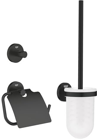GROHE Start, 3in1 Toilettenset Gästebad, ohne Bohren (Toilettenbürste mit Halterung, Toilettenpapierhalter, Handtuchhalter, Kleben oder Bohren, mit Schrauben & Dübel, ohne Kleber), schwarz, 412042430