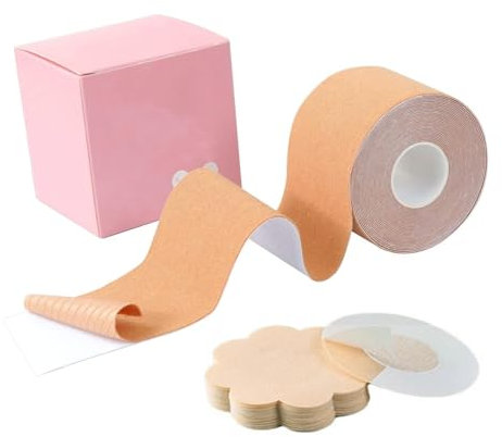 Tokaneit Nastro Sollevamento Seno, Nastro Adesivo Seno 6 Pezzi, Nastro Adesivo Reggiseno, con Getta Adesivi Copricapezzoli, Perfettamente Invisibile, Adatto ad A-G, Design Autoadesivo