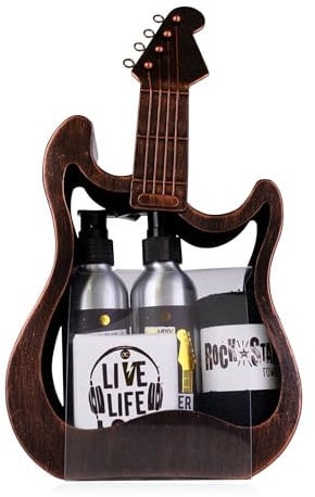 Accentra Geschenkset in Metall-GITARRE, inkl. Duschgel, Bodylotion, Seife und kleines Handtuch - Ausgefallenes Geschenk Set für besondere Anlässe wie Muttertag, Vatertag, Geburtstag oder Ostern
