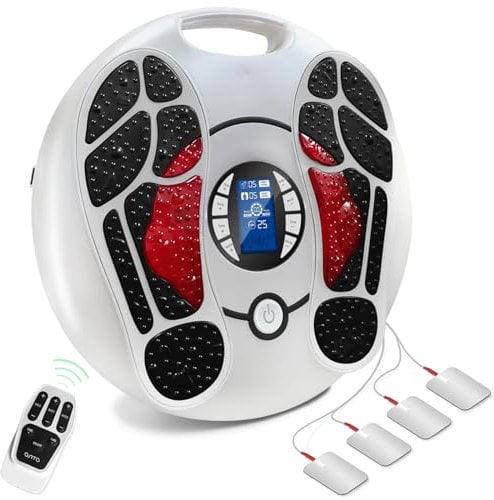 Auxoliev EMS-Fußmassagegerät, Fussmassagegerät elektrisch， 25 Modi 99 Intensitäten, behandelt Fußschmerzen, verbessert die Blutzirkulation, mit 4 Elektroden-Pads