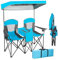 KOMFOTTEU Silla de Camping Plegable para 2 Personas, Silla de Pesca con Toldo Ajustable, Mesa Lateral y Soporte para Bebidas, con Bolsa de Transporte (Azul)