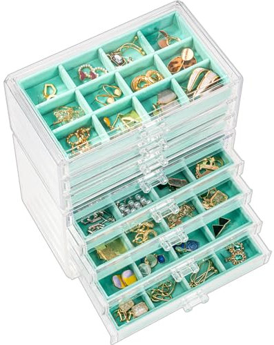 Procase Boîte à Bijoux Transparente, 8 Plateaux Bijoux Tiroir, avec Séparateurs Amovibles, Rangement Bijoux Tiroir Acrylique, Range Boucles d’Oreille Bagues Colliers Bracelets - Bleu Brillant