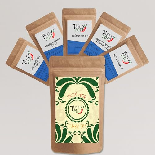 Tasty Pott Probensets 5x30g Probiergröße | Gewürze | Gewürzmischungen | Zum Grillen Kochen Backen | Geschenkidee | Probieren | Verschiedene Sets (Tasty Pott Curry Set 5x 30g)