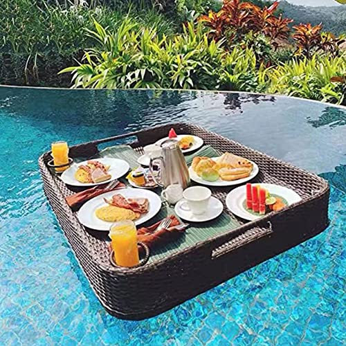 Plateau Flottant créatif de Forme rectangulaire, Plateau de Service tissé en rotin, Plateau de Petit-déjeuner Flottant dans la Piscine extérieure, pour Piscine, fête sur la Plage