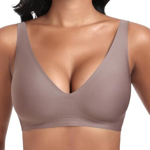Jiuday Spitzen BH ohne Bügel für Damen Soft Bequemer Nahtloser (#256-Kaffee,2XL)