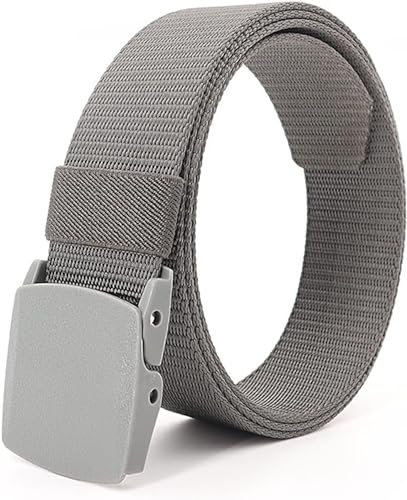 Konrunppy Cinturón de nailon para hombre, elástico, sin agujeros, cinturón de lona, cinturón de tela ajustable con hebilla de plástico, gris, 120 cm