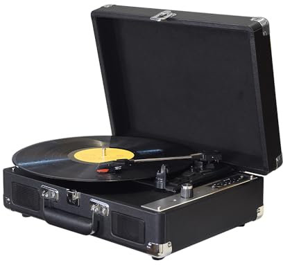 Lechnical Giradischi in vinile vintage Fonografo BT Registrazione USB 33/45/78 giri/min Supporto per giradischi in vinile da 7/10/12 pollici Giradischi portatile con altoparlanti Ingresso audio 3.5 Us